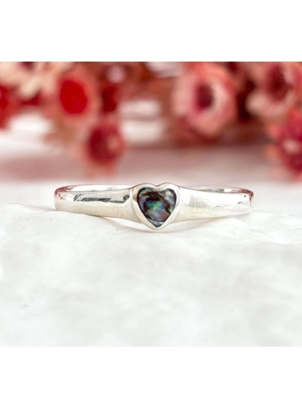 Abalone Heart Minimalist Southwest Sterling Silver 925 Vintage Ring - sz 6.75